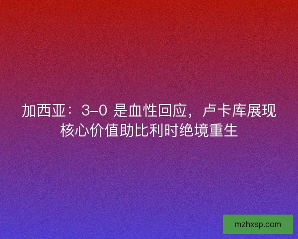 加西亚：3-0 是血性回应，卢卡库展现核心价值助比利时绝境重生