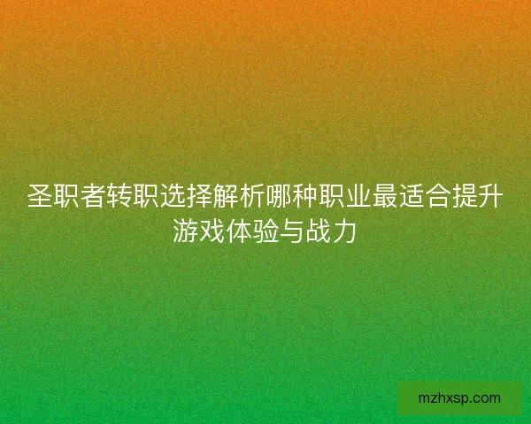 圣职者转职选择解析哪种职业最适合提升游戏体验与战力