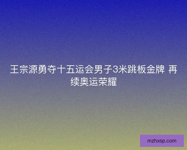 王宗源勇夺十五运会男子3米跳板金牌 再续奥运荣耀